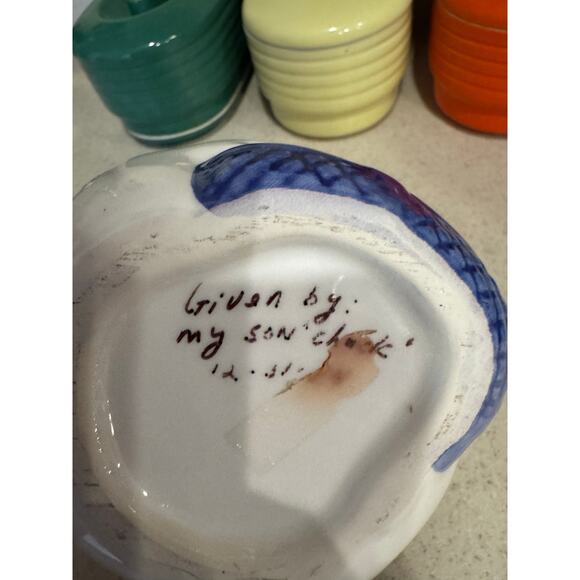 Planter FTDA Ceramic Goose Blue Hat & Yellow Bow Vintage 1986 7 Inches - Picture 6 of 8